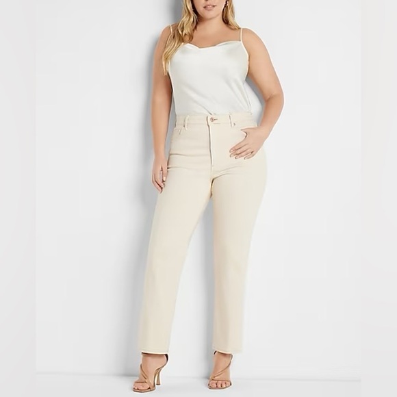 Express Super High Waisted Beige Modern Straight Jeans Size 12S NWT - Picture 8 of 11